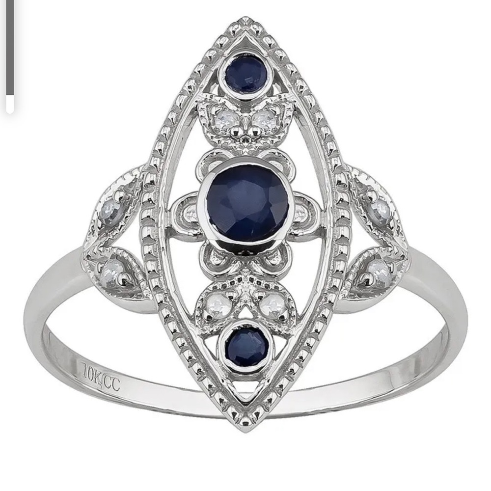 COPY - Vintage Silver Antique Style Genuine Round Blue Zircon Jewelry Ring Size…